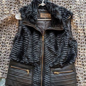 Cute black faux fur and leather vest